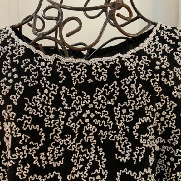 LESLIE FAY EVENING BEADED FORMAL BLACK & WHITE VINTAGE TOP PLUS SIZE 2X - Picture 4 of 9